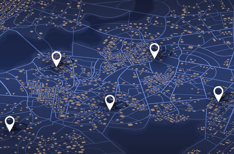 A GPS map with location pins illustrating how GPS tracking enhances fleet management capabilities