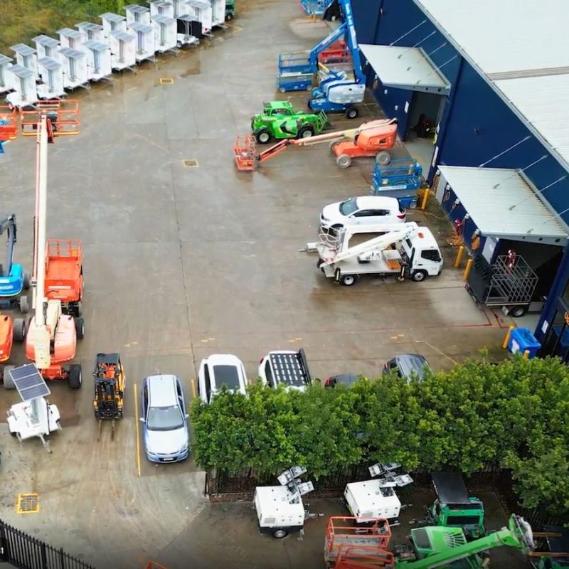 Uphire equipment, such as these lifts and cherry pickers, are tracked and managed using Inauro’s AI workflow automation technology